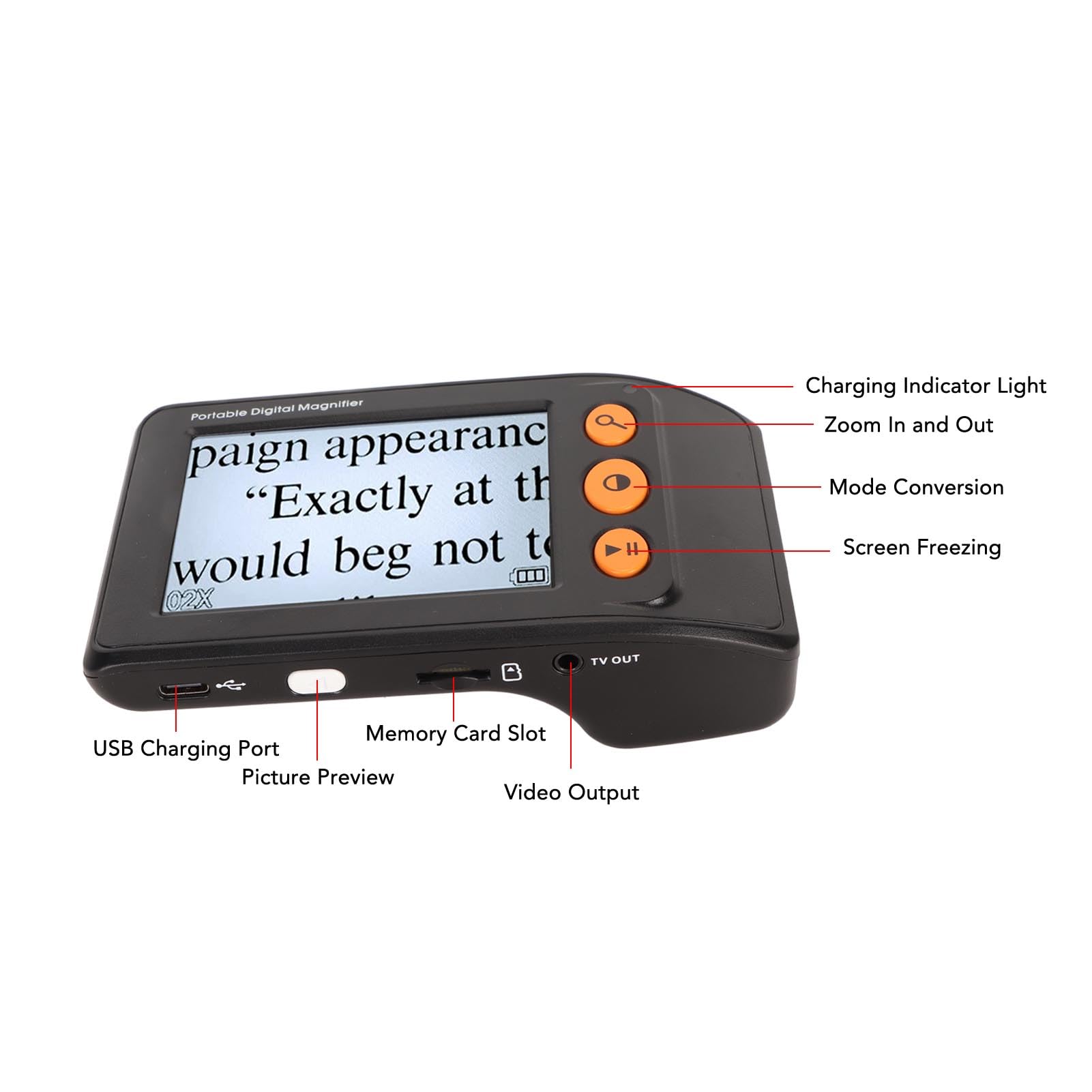 Lente D'Ingrandimento Digitale, Lente D'Ingrandimento Video Portatile Portatile con Ingrandimento 2X‑25X, Schermo LCD da 3,5 Pollici, Ausili di Lettura Elettronici con Uscita AV