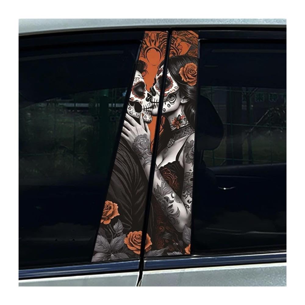 Body Parts 2pcs Skeleton Sugar Skull Lovers Couple CP Car B Pillar Waterproof Sticker Auto Center Column Decals(I)