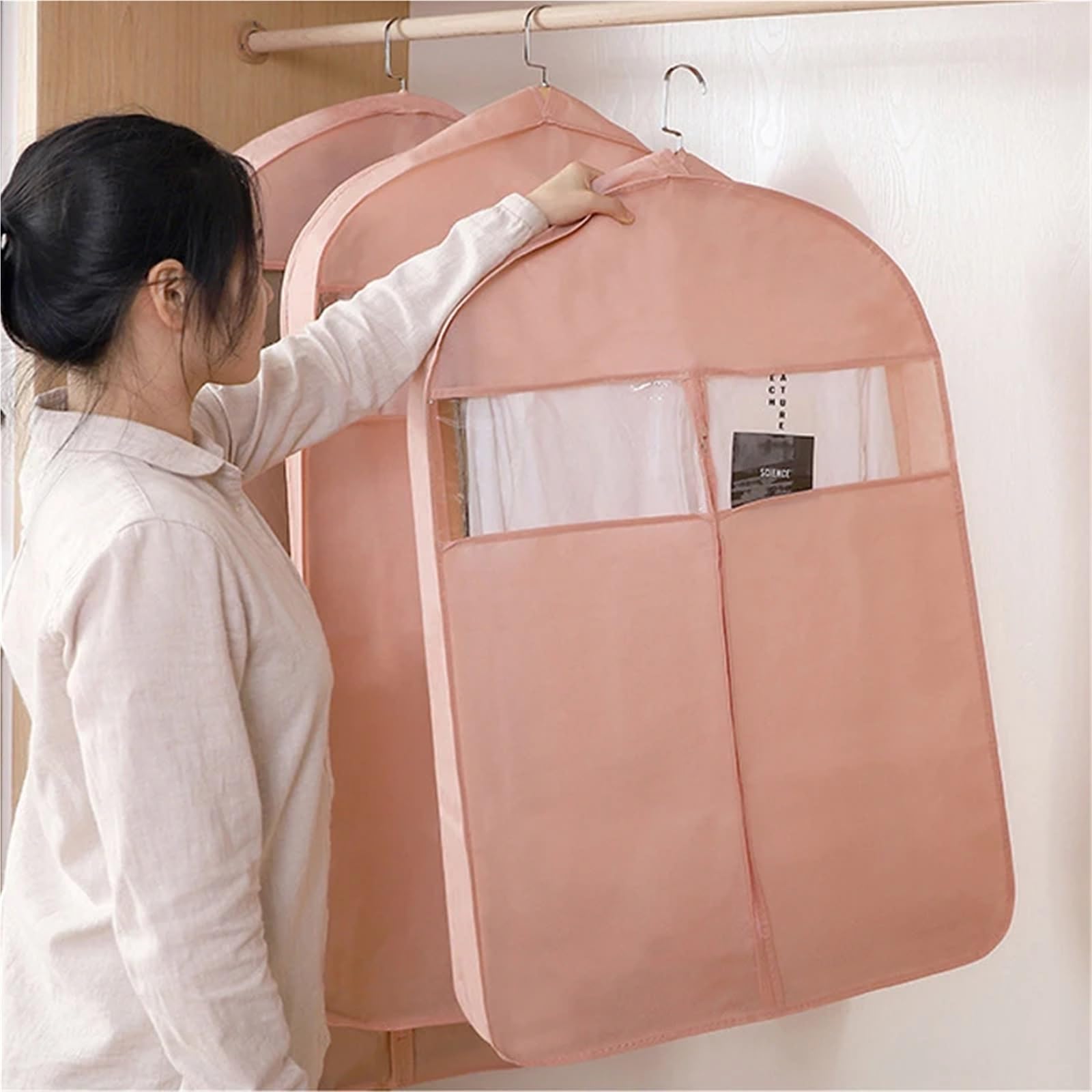 6 uds cubierta de ropa vestido colgante organizador Protector armario traje abrigo bolsa suministros Para Ropa(Pink,S)