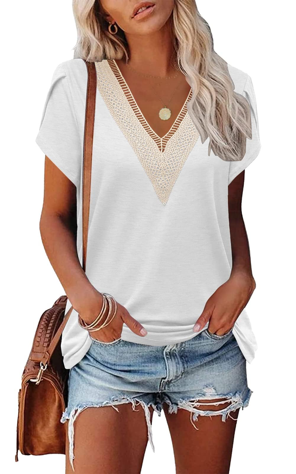 Famulily T-Shirts für Damen V Ausschnitt Sommer Lässige Oberteile Blütenblatt Kurzarm Tops
