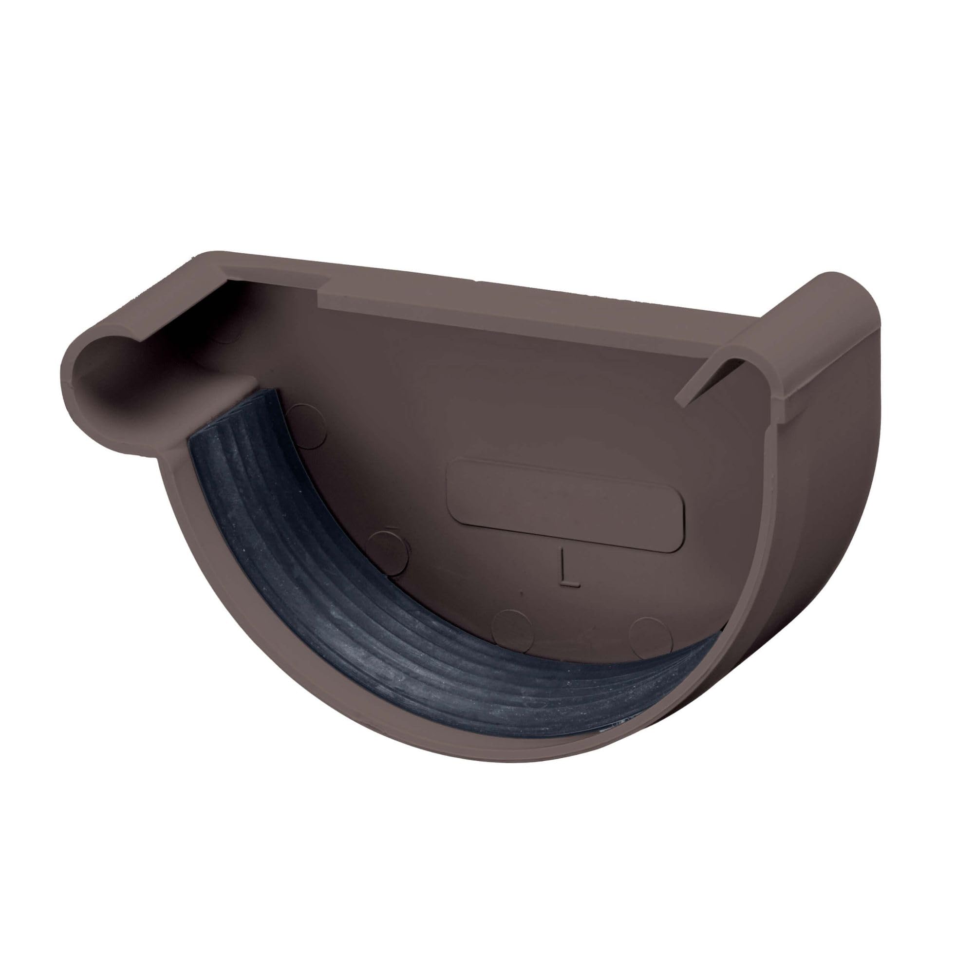 INEFA Gutter End Cap Half-Round PVC 125mm, Left Dark Brown Plastic Push-Fit Installation