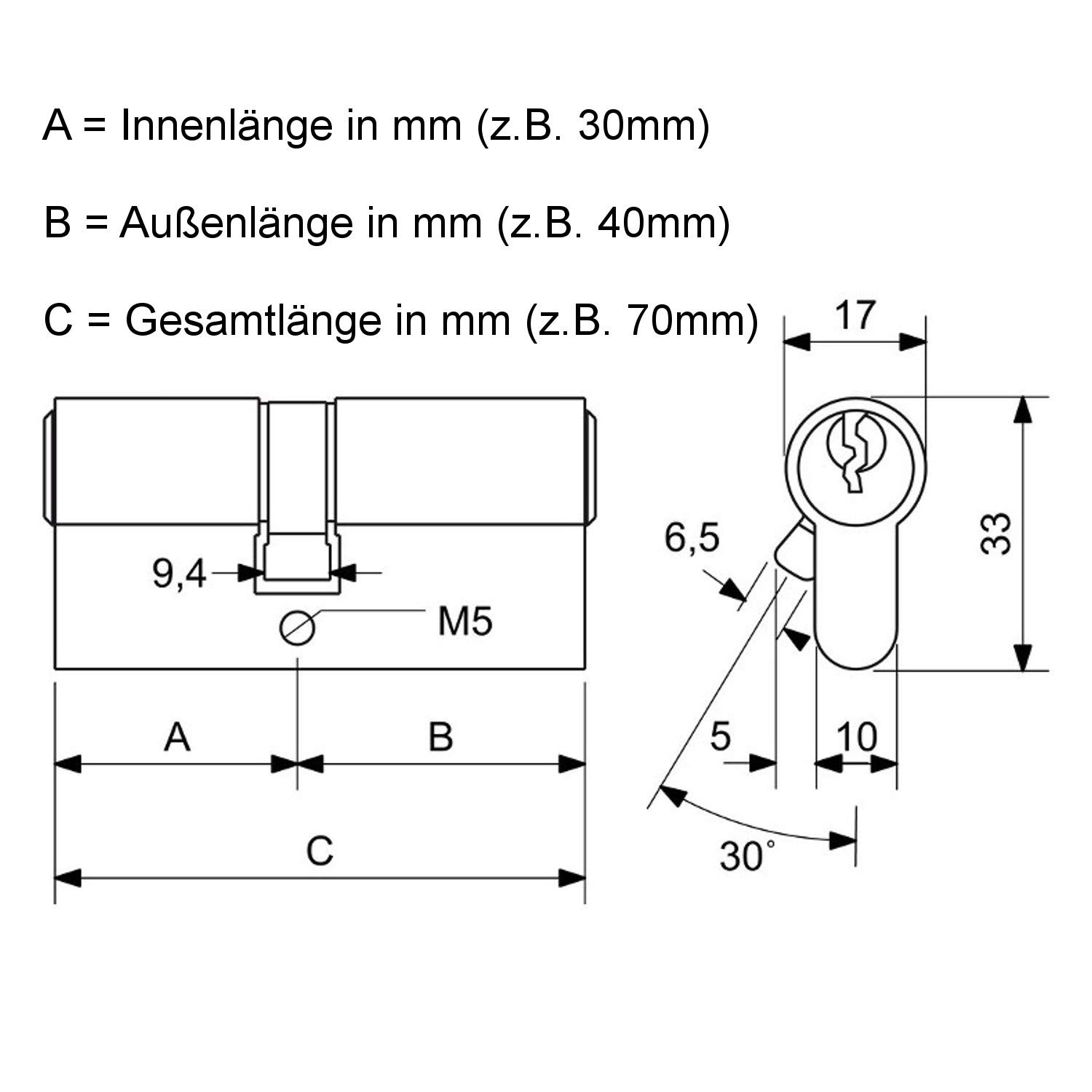 FELGNER Kurzzylinder EURO Minus (20/20) - inkl. 3 Schlüssel