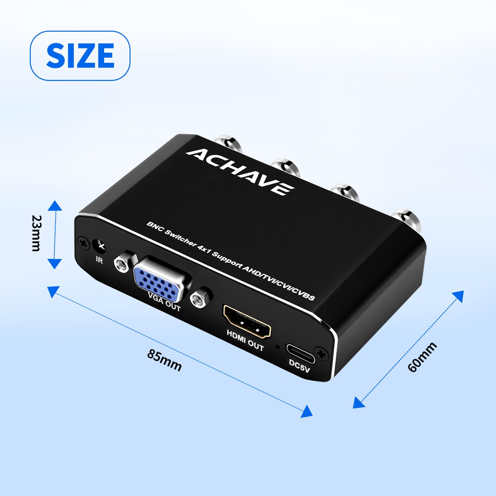 ACHAVE Commutatore BNC 4x1, supporta segnali AHD/TVI/CVI/CVBS, uscita HDMI + VGA simultanea, commutatore video a 4 canali per telecamera CCTV/monitor