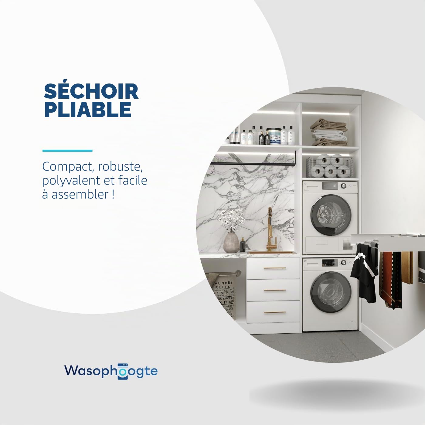 Étendoir à Linge Mural – Étendoir Mural Rabattable 100 cm – 6 m de Séchage – Séchoir Mural Inclinable – Blanc – Étendoir à Linge Compact