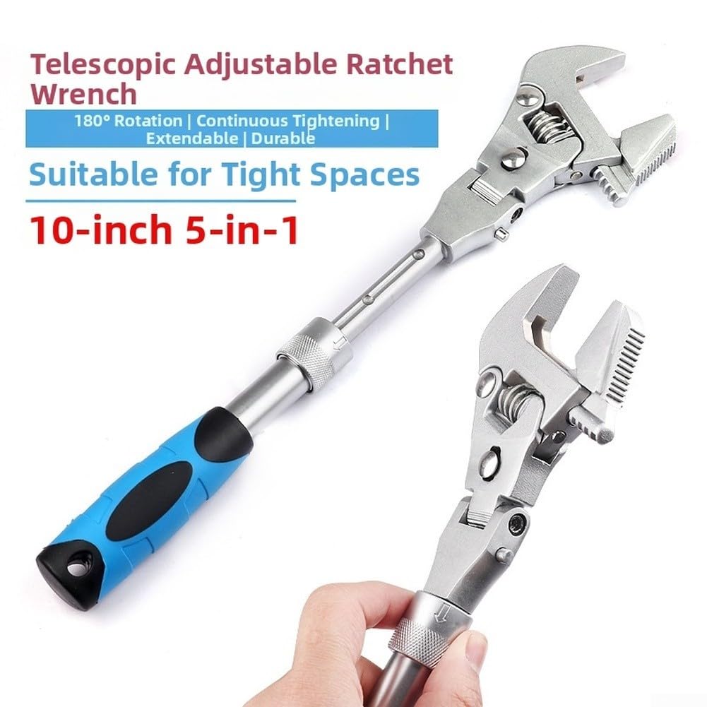 Clé à molette, 25,4 cm, 5 en 1, avec tête rotative à 180°, outil de plomberie extensible pour CVC (A)