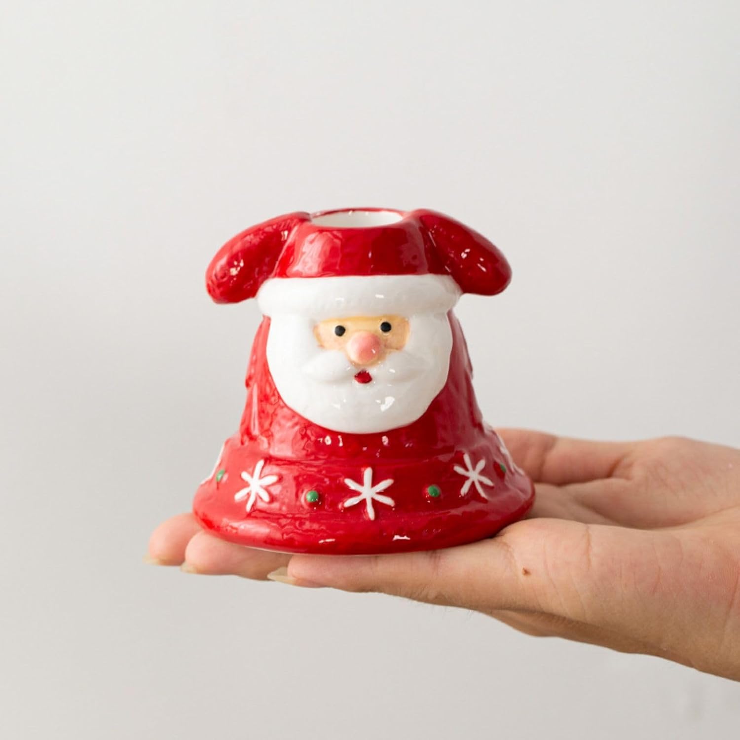 Nordic Santa Claus Ceramic Candle Holder, Red & White Christmas Table Decor for Home, Office (Red)