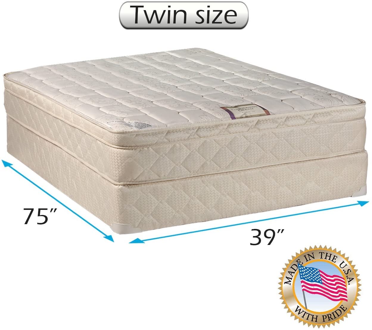 DS Solutions USA Tomorrow's Dream Innerspring Pillow Top (Eurotop) Twin Mattress Set with Cover Protector - Sleep System with Enhanced Cushion Support, Quilted Fabric Cover and Longlasting Comfort