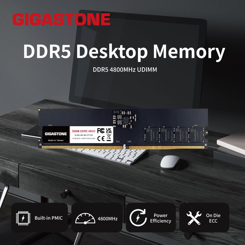 DDR5 RAM】 GIGASTONE 64GB Kit (2x32GB) DDR5 4800MHz PC5-38400 CL