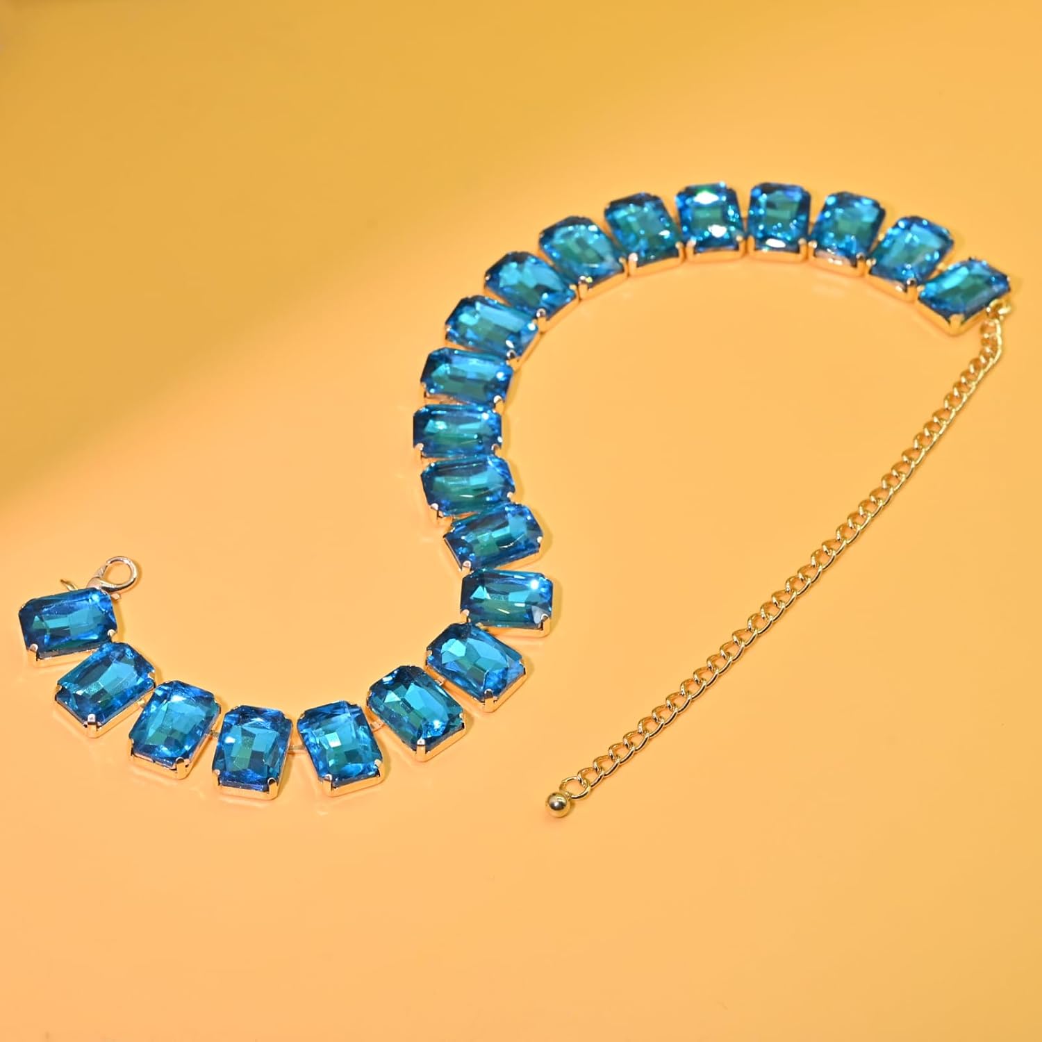 Fashionable Chunky Plated Tennis Rhinestone Statement Necklace Jewelry Set for Women Multicolor gem necklace with Great Sparkle and Shine Design for Women to Easy Match image 3