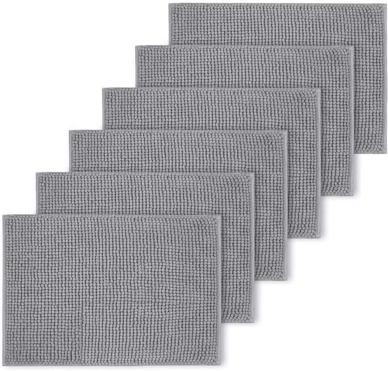 Imperial Rooms Bath Mat Non Slip Anti Mould (6 pack) - Light Grey Bath Mats 40x60cm, Chenille Bathroom Mat Super Absorbent Extra Soft Fluffy Shower Mat