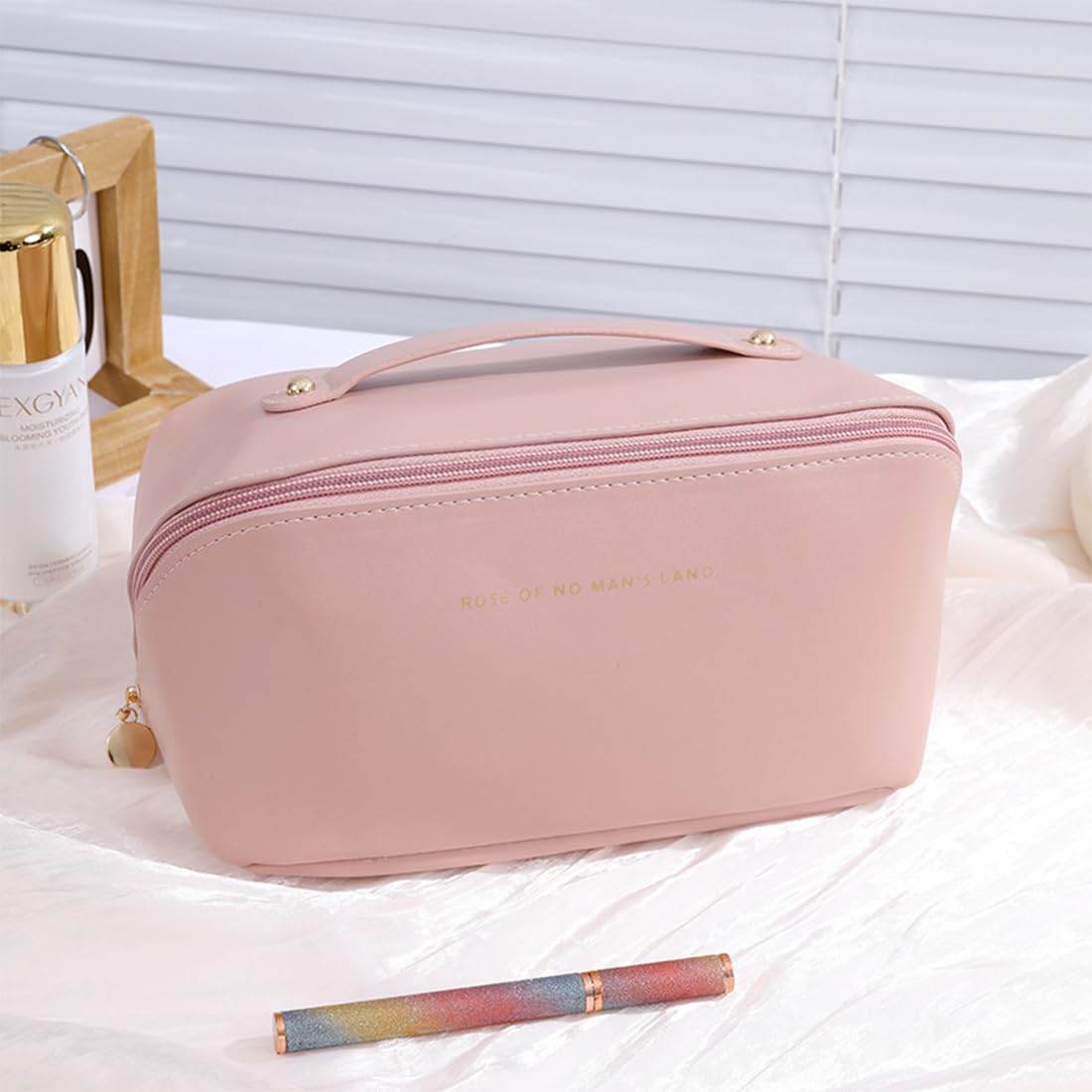 Borsa Cosmetica Da Viaggio In Pelle PU Rosa - Impermeabile, Portatile, Perfetta Per Donne In Giro - Foto 11