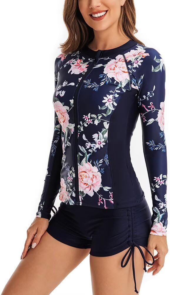Women Two Piece Rash Guard Swimsuits UPF 50+ Swim Shirt with Boyshort Bottom,One Piece Bathing