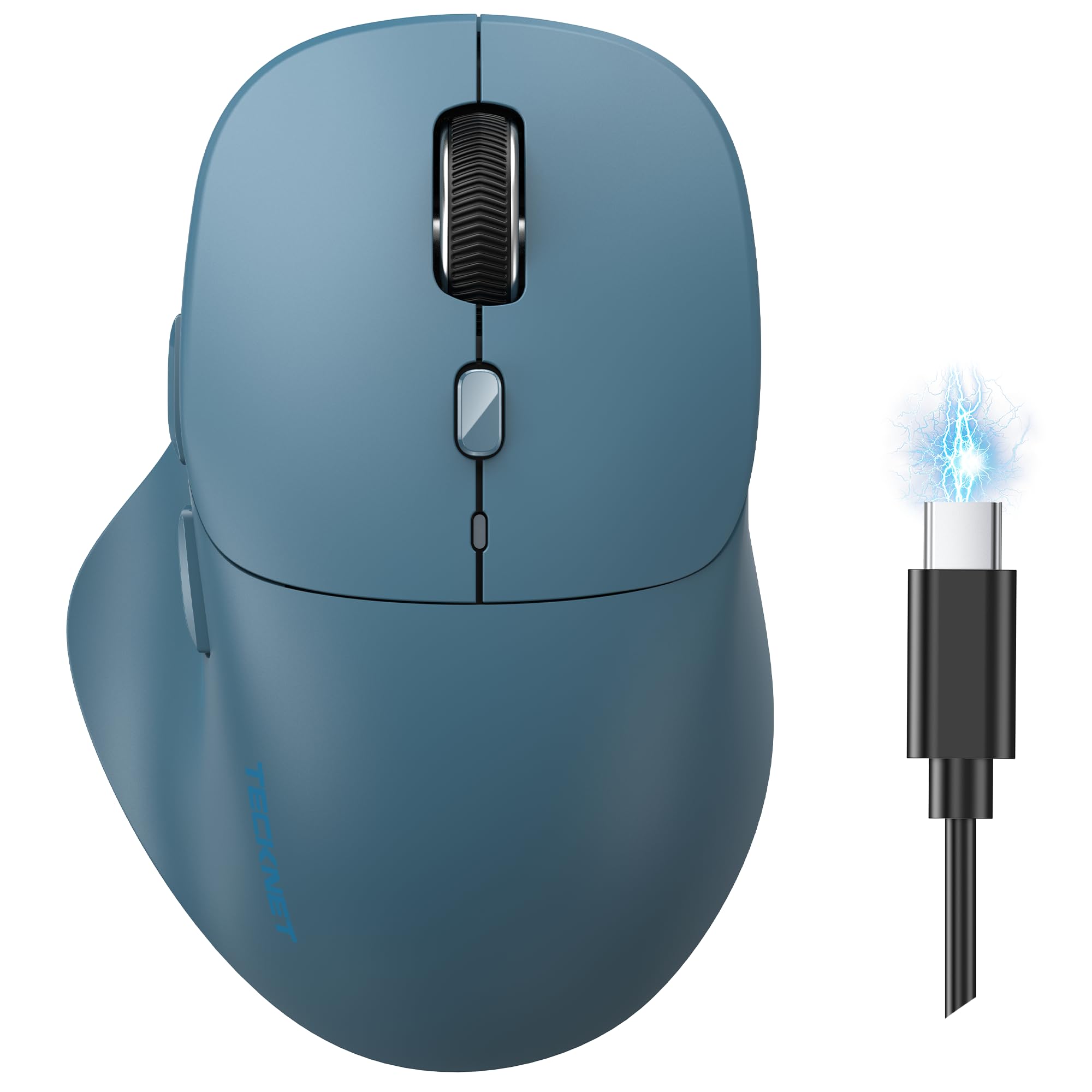 TECKNET Wireless Mouse Bluetooth 5.0/3.0 &amp; 2.4G Rechargeable, Silent Clicks, Adjustable 4800 DPI, 6 Buttons, Ergonomic Design, Bluetooth Mouse for Laptop, Computer, ipad - Blue