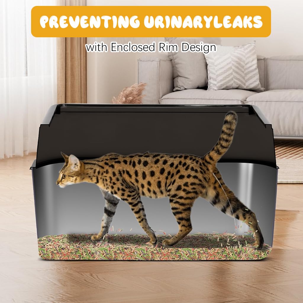 Qpets® Stainless Steel Cat Litter Box with Scoop & High Fence, 50x23x35CM 3