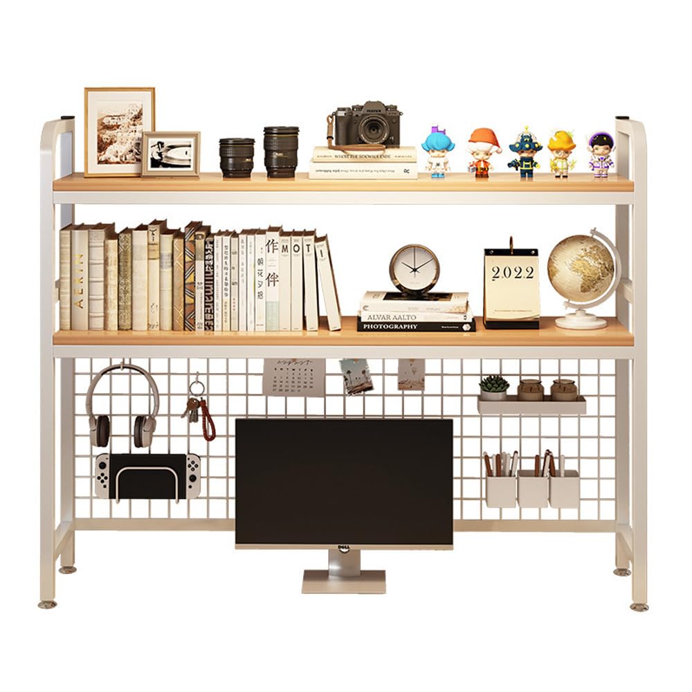 NUODWELL 2 Tier Computer Desktop Bookcase, Metal Display Rack