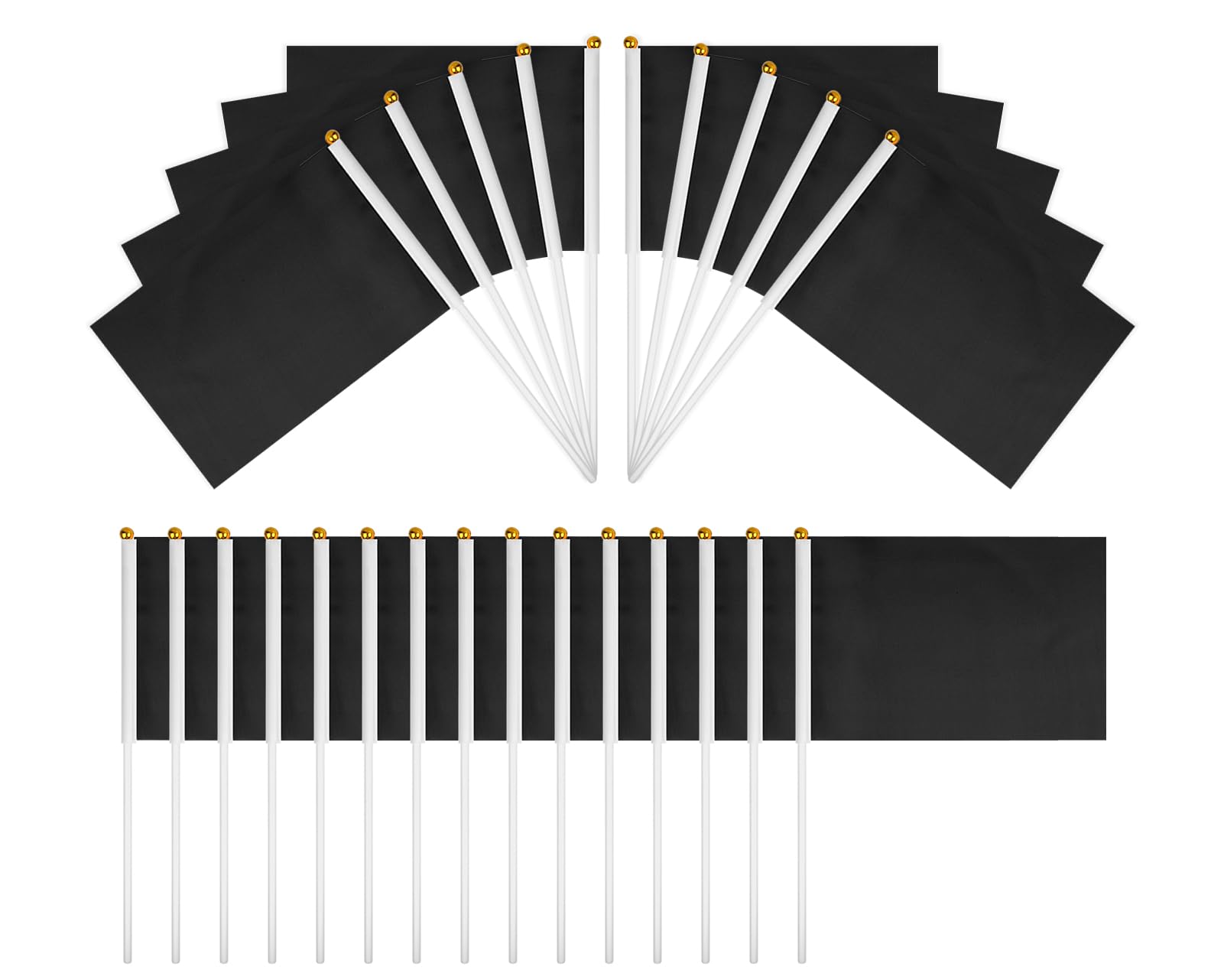 SCSpecial Small Flags 25 Pieces Mini Handheld Flags on Stick 8.2 Inch x 5.5 Inch Outdoor Flags for Parades and Decoration (Black)