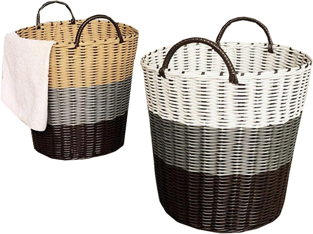 Top Estore Toy Dirty Clothes Plastic Woven Storage Hamper Household Laundry Basket (Large, Coffee)