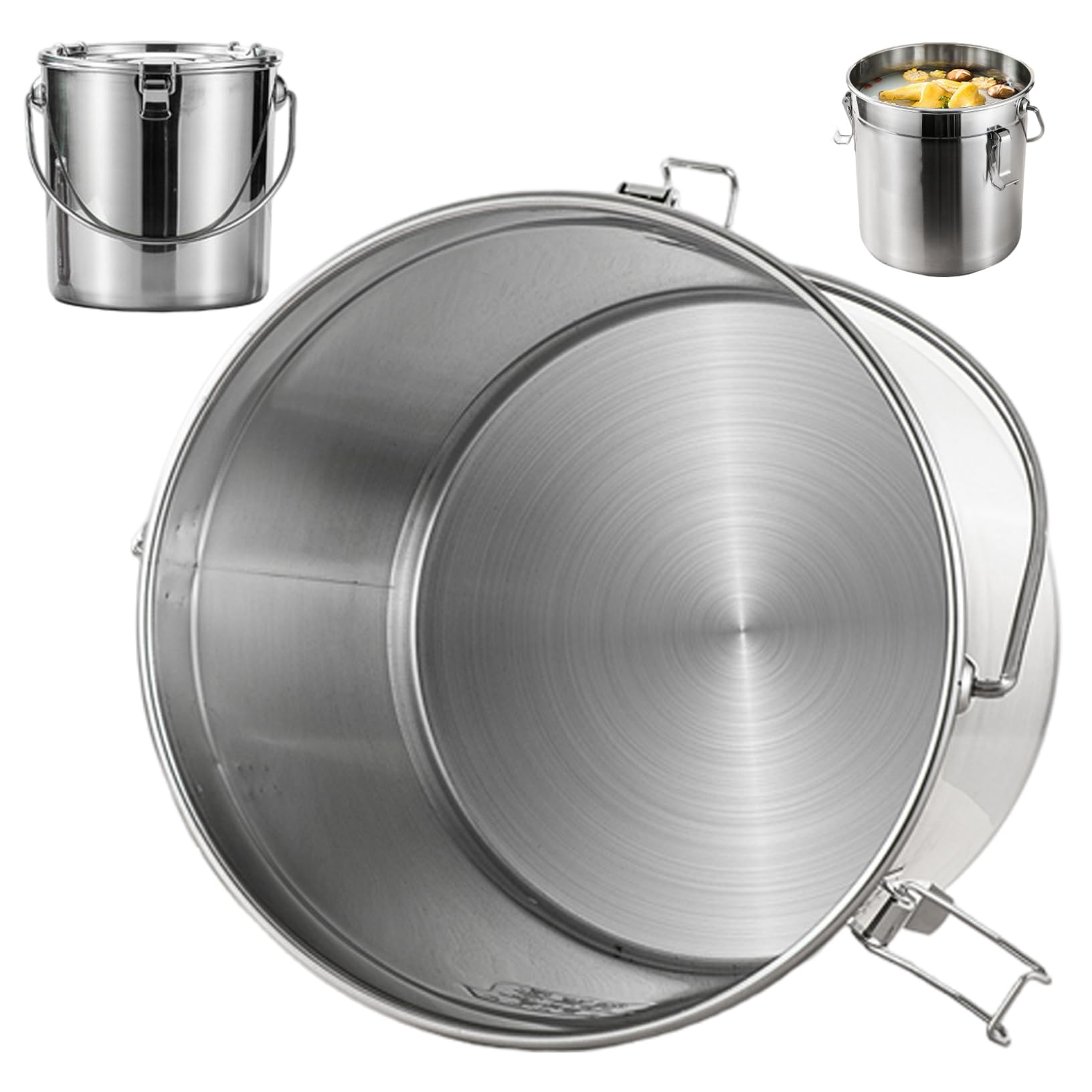 Almacenamiento de alimentos de acero inoxidable - Contenedor de 7 litros con tapas, cerraduras y asa, hermético multiusos