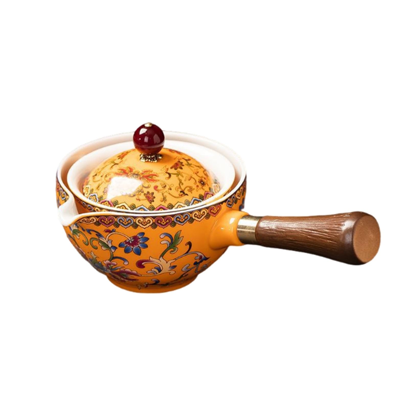 Tetera giratoria de cerámica con diseño japonés y mango lateral para té a una mano 1