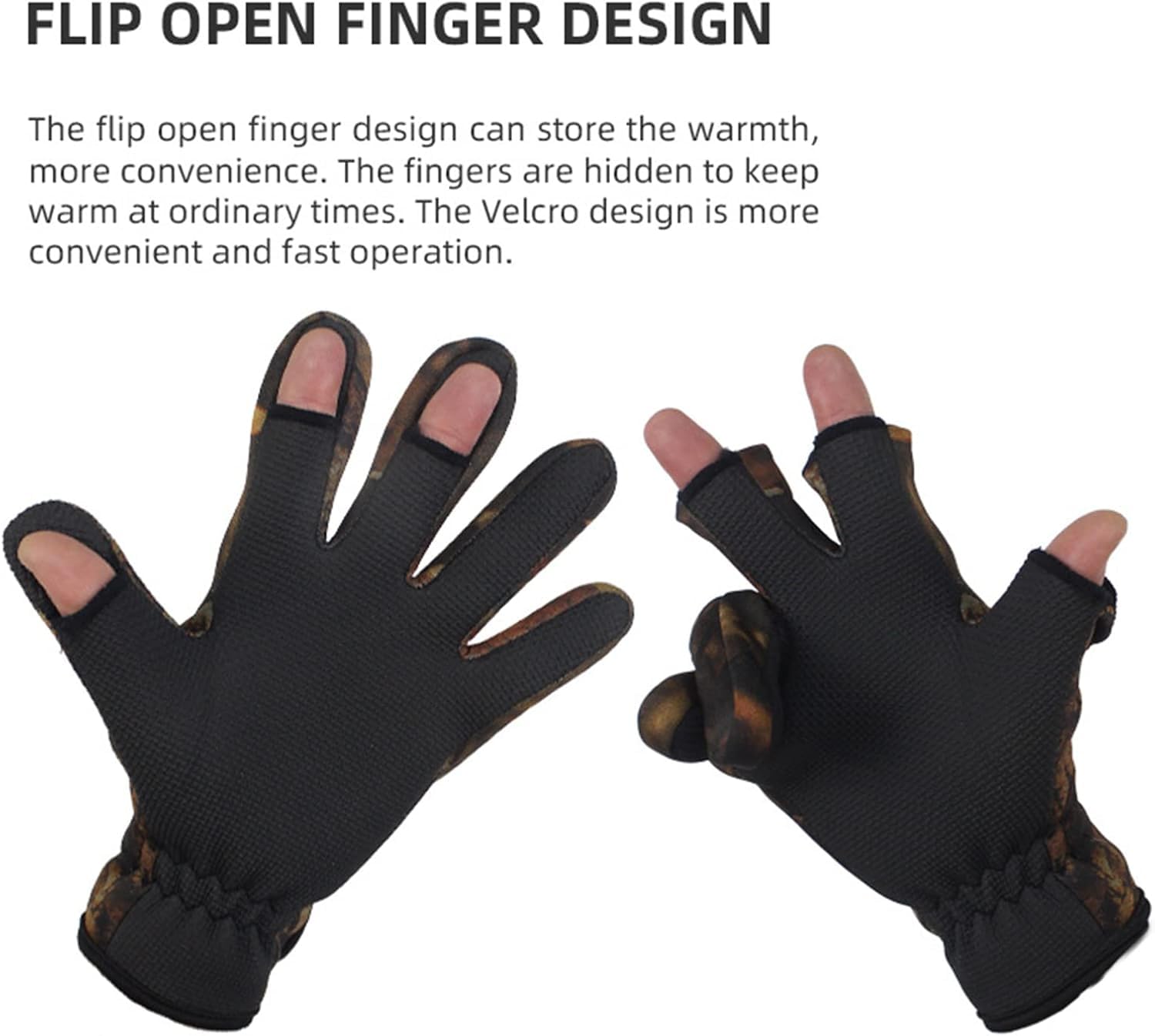 Guantes térmicos sin dedos abatibles, guantes de caza de camuflaje, antideslizantes, resistentes al viento, guantes convertibles de camuflaje para caza, camping, senderismo, escalada al aire libre