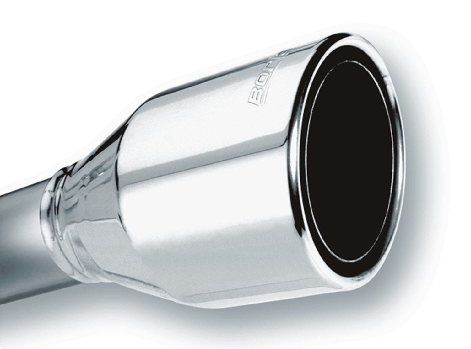 BORLA 20247 Exhaust Tip 2.5 Inlet - 4.5 Single Round Rolled-Edge Angle-Cut Phantom Outlet - 7.75 Long Exhaust Tip Embossed With BORLA Logo. Weld On Mounting Method. product thumbnail 2