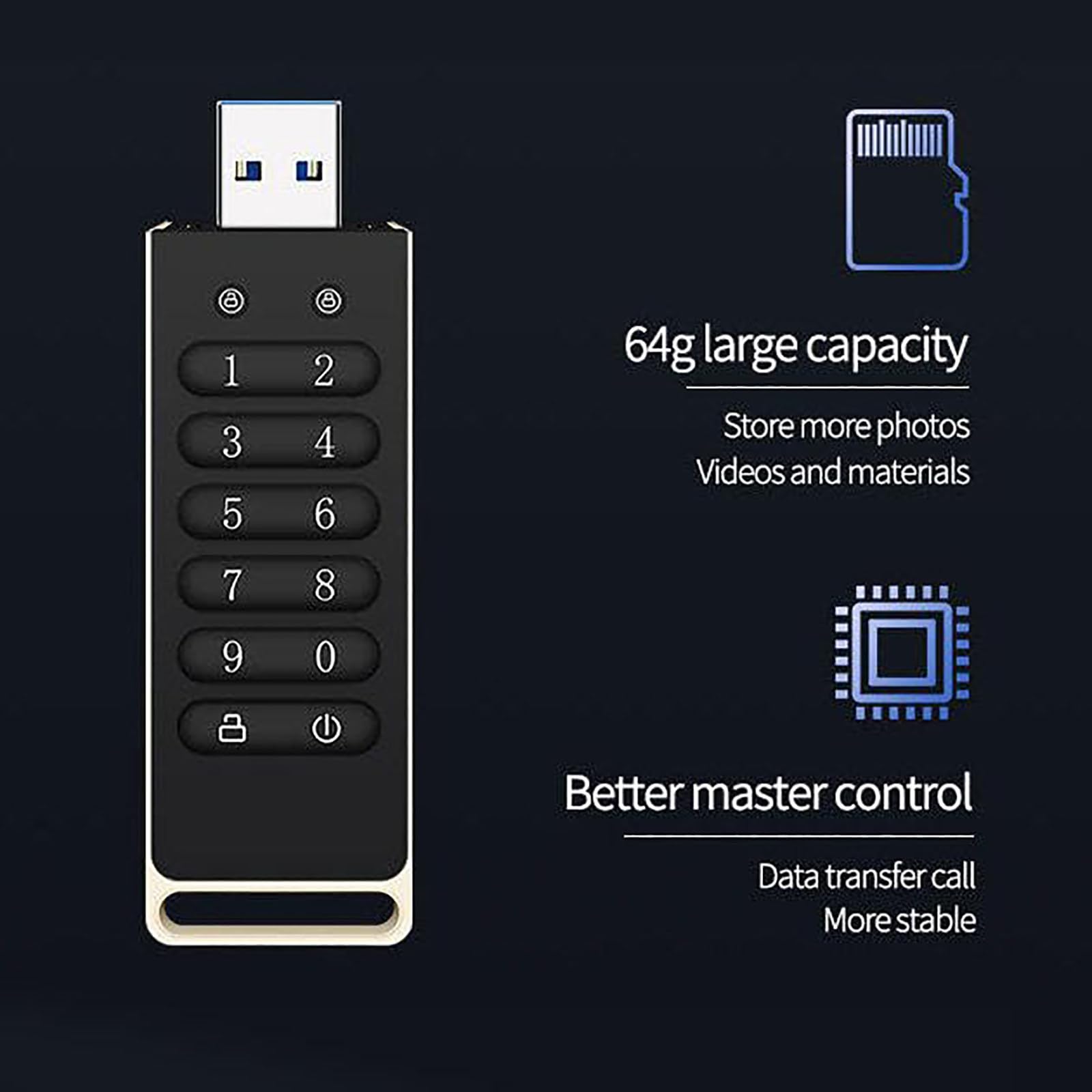 Chiavetta USB 3.0 Crittografata, 32GB/64GB/128GB/256GB Crittografia Hardware, Supporta Il Blocco Automatico, Crittografata, A Prova di Perdite Black-32GB