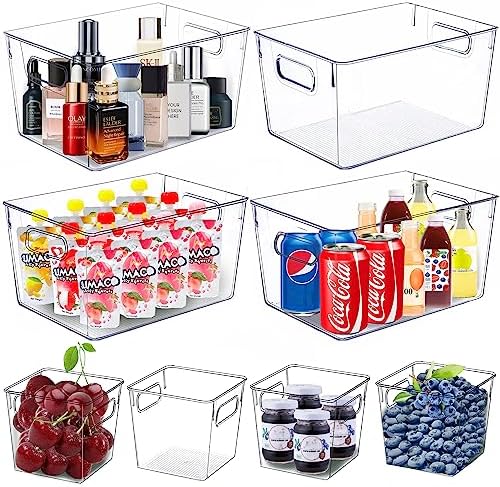 SKTEET Plastic Storage Bins – Perfect Kitchen Organization or Pantry Storage – Fridge Organizer, Pantry Organization and Storage Bins, Cabinet Organizers (4L+4S)