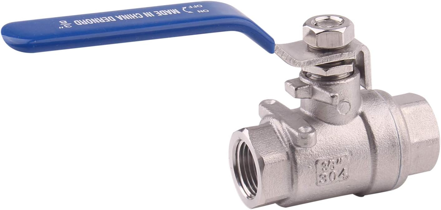 DERNORD Full Port Ball Valve Stainless Steel 304 Heavy Duty for Water, Oil, and Gas with Blue Locking Handles (3/8" NPT) : Industrial & Scientific