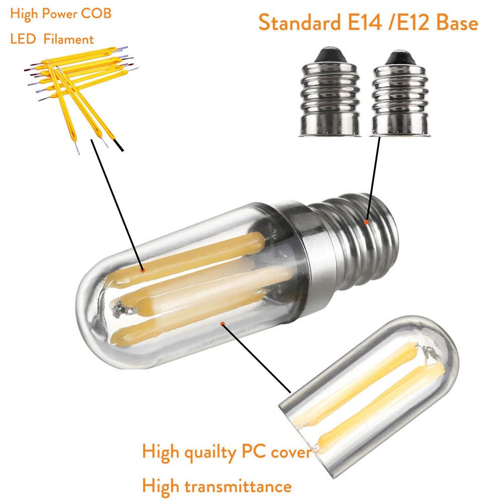 1fortunate lights, Paquete de 10 bombillas LED COB for frigorífico AC220V Mini E14 1W/2W/4W, bombillas de filamento for congelador, lámpara LED for cocina(Cold White,E14 220V 4W)