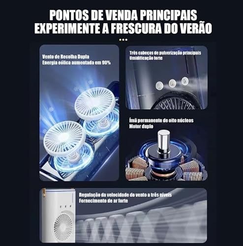 Mini Portátil Climatizador Camada Ventilador Dupla Umidificador Hélice Giratório