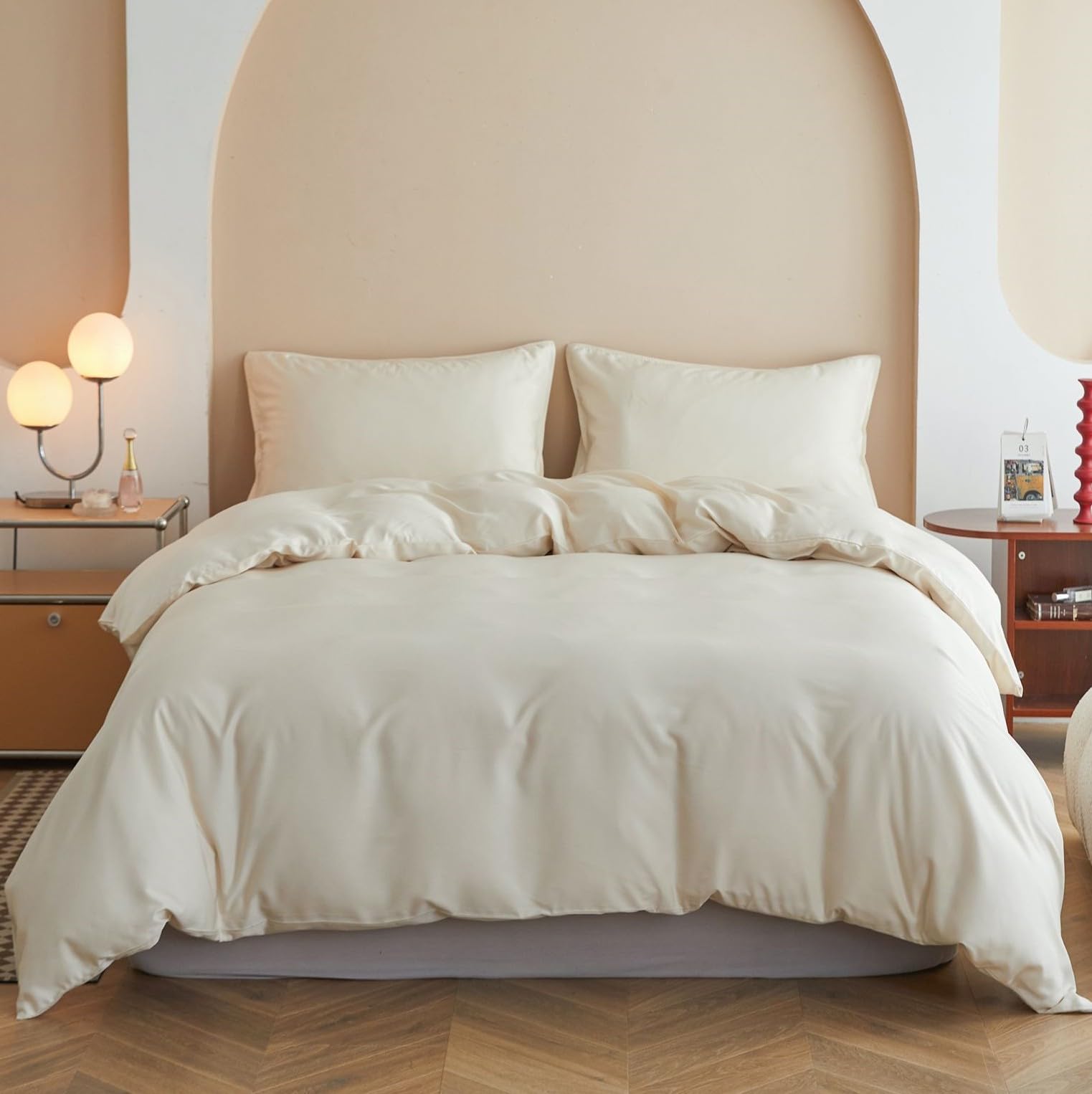 Simple&Opulence Funda nórdica de Fibra de bambú, Funda nórdica Suave como la Seda, Juego de Cama Fresco para el Verano, cómodo para la Piel y el Pelo, 230×220cm, Beige