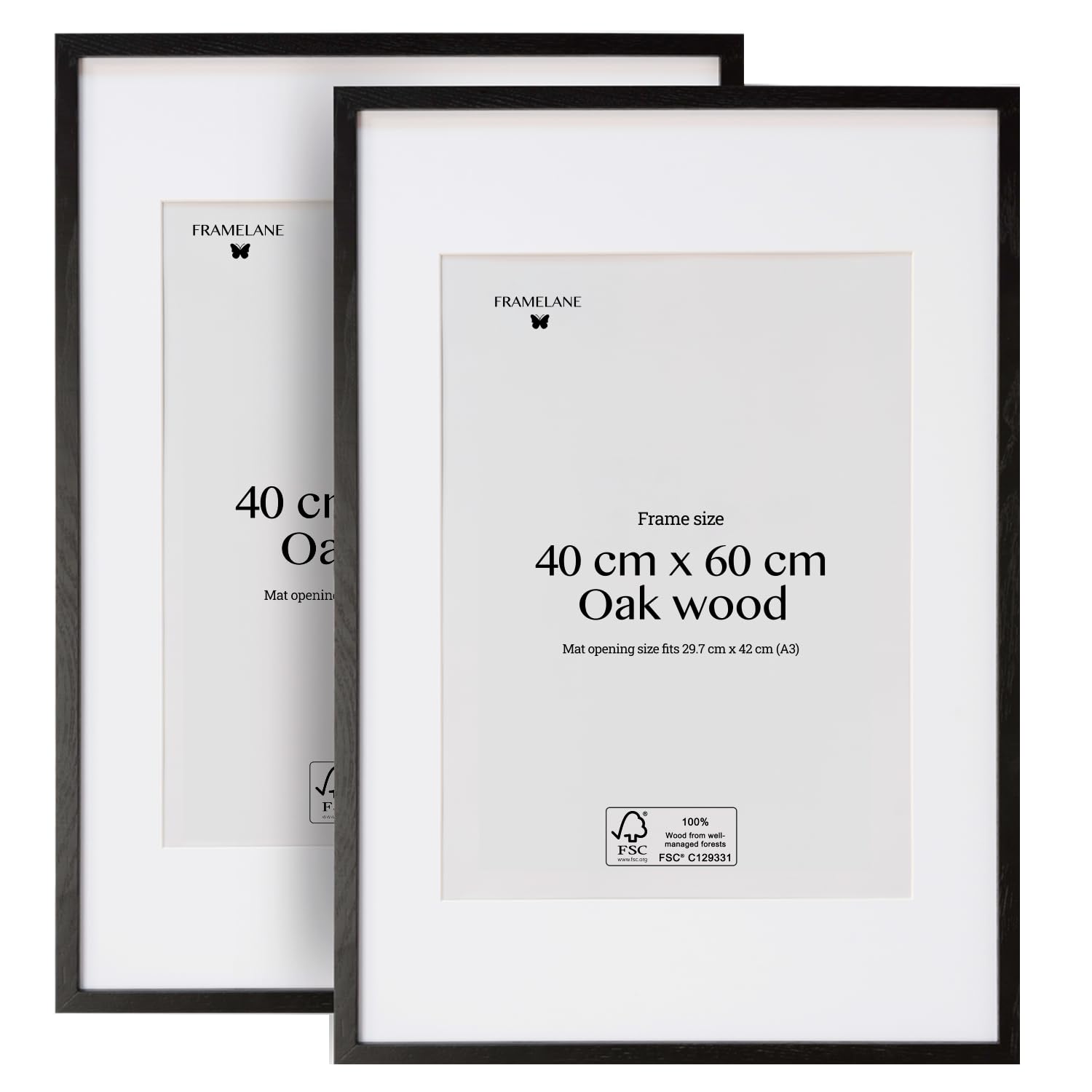 Framelane Bilderrahmen aus Eichenholz, 2er-Set, 40 x 60 cm, Schwarz