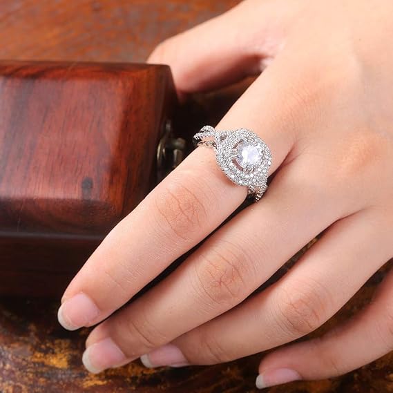 Promise rings Eternity Ring Sterling Silver Cubic Zirconia Ring Imitation Diamond CZ Women's Eternity Engagement Wedding Ring (7)