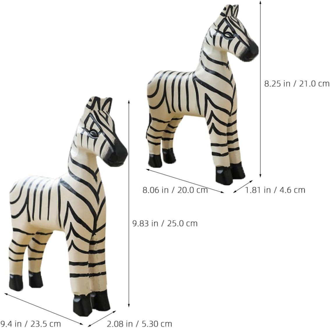 Veemoon 2pcs Wooden Carved Zebra Statue Home Decor Xmas Elegant Lightweight image 2