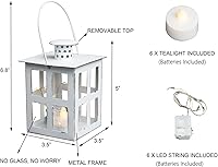 Vista 7 de HPC Decor - 6 mini linternas decorativas para centros de mesa de boda, faroles de velas de metal a granel con candelita LED y cuerda, decoración