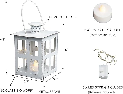 Miniatura 7 de HPC Decor - 6 mini linternas decorativas para centros de mesa de boda, faroles de velas de metal a granel con candelita LED y cuerda, decoración