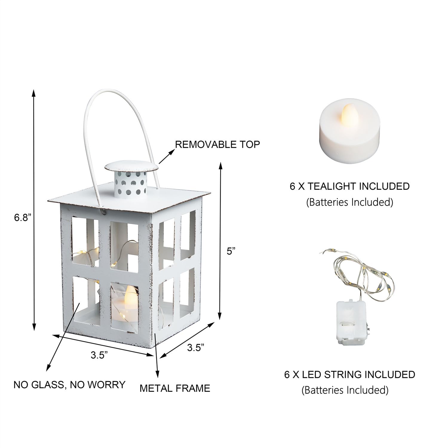 HPC Decor mini lampiony dekoracyjne, metalowe lampiony z diodami LED, podgrzewacz i łańcuch świetlny, nowoczesna dekoracja domu wiejskiego do użytku wewnątrz i na zewnątrz, na ślub, imprezę, dekoracja