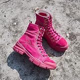 Material de la suela: caucho Botas Femeninas Martin Botines para Mujer Plataforma Rosa, otoño e Invierno para Mujer, Motocicleta Retro Europea y Americana