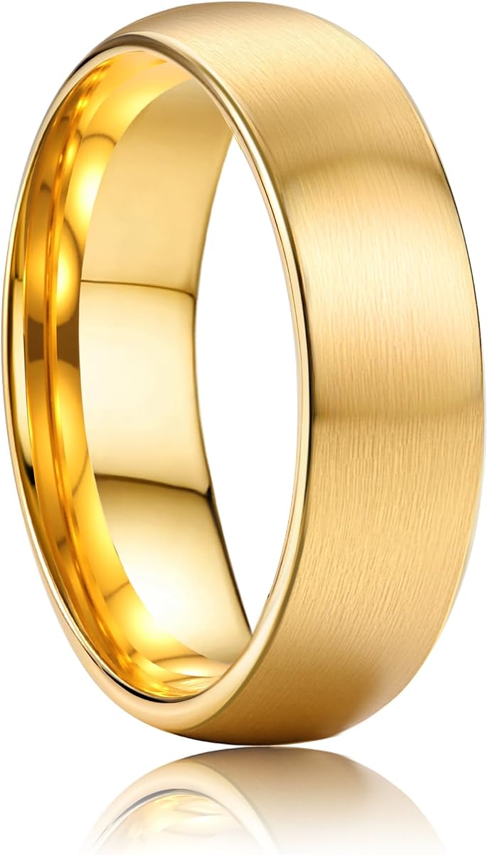 Stainless Steel Wedding Rings for Men Women 6mm 8mm Mens Wedding Band Sliver/Black/Gold Plated Brushed Matte Finish Surface High Polish Edge Mens Rings Engagement Promise Ring Comfort Fit 6-14