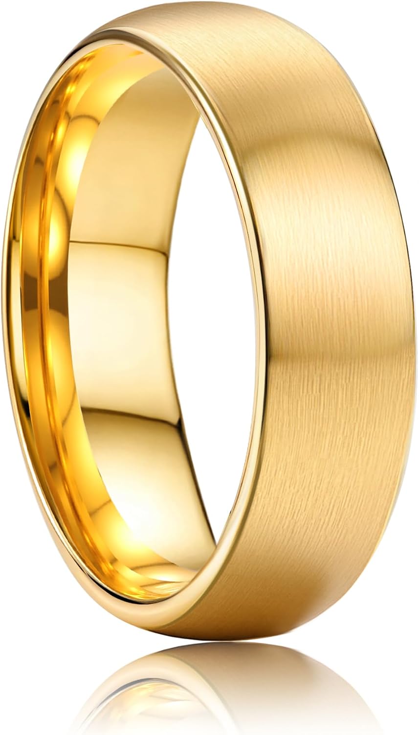 ORAZIO Stainless Steel Wedding Rings for Men Women 6mm 8mm Mens Wedding Band Sliver/Black/Gold Plated Brushed Matte Finish Surface High Polish Edge Mens Rings Engagement Promise Ring Comfort Fit 6-14