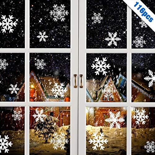 MELLIEX 116 PCS Snowflake Window Stickers Christmas Snowflake Window Clings for Christmas Xmas Decoration