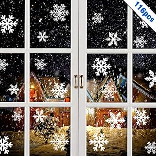 MELLIEX 116 PCS Snowflake Window Stickers Christmas Snowflake Window Clings for Christmas Xmas Decoration