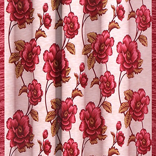 Image of Story@Home Combo Set of 4 Piece Modern Polyetser Eyelet Floral Pattern Ringtop Printed Window Curtains - 5 Feet, Red and Pink