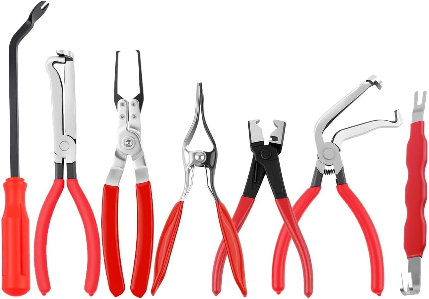 7PCS Automotive Electrical Disconnect Pliers Kit,Dual/Straight/60° Electrical Connector Removal Tool & Hose Removal Pliers & Relay Puller,Anti-slip Electricals Disconnect Plier Set