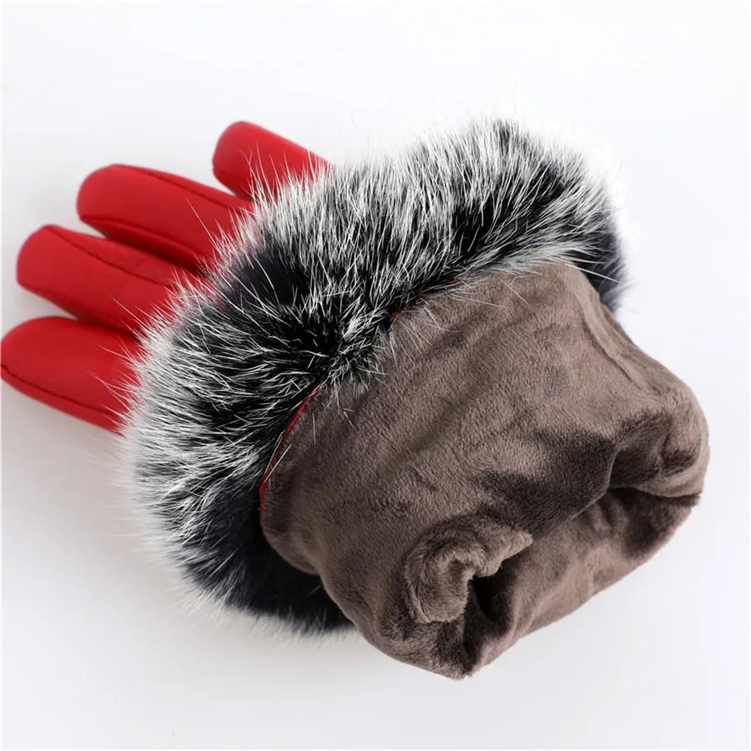 Guantes de cuero para mujer con puños de forro polar, guantes térmicos con forro polar para pantalla táctil, resistentes al viento, ciclismo, conducción, correr