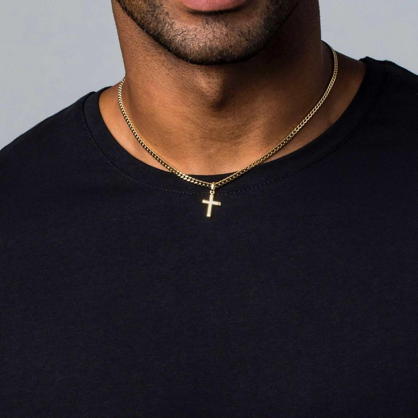 GLD Simple Gold-Plated Cross Necklace for Men and Women - Minimalist Plain Cross Pendant with Rope Chain, Cuban Chain 16-22 Inch - Designed in Miami - Built to Last