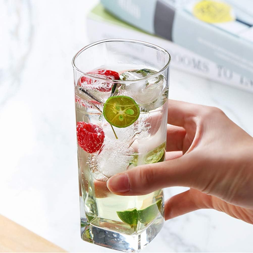 KELVEE Crystal Clear Glass Drinking Cups for Water Wine Juice Beer Cocktails and Mixed Drinks Square Bottom for Bars Restaurants,Kitchen,Home 310-ML (Set of 6)