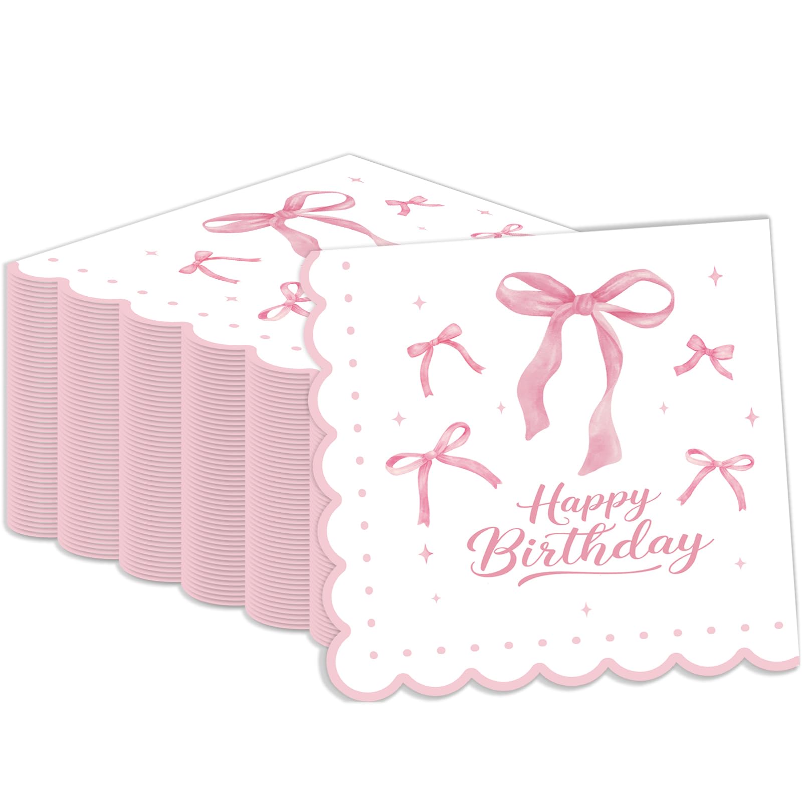50 Pcs Pink Bow Napkins 13 x 13 Inches, Pink Birthday Paper Napkins Disposable Cocktail Napkins for Bridal Engagement Baby Shower Coquette Birthday
