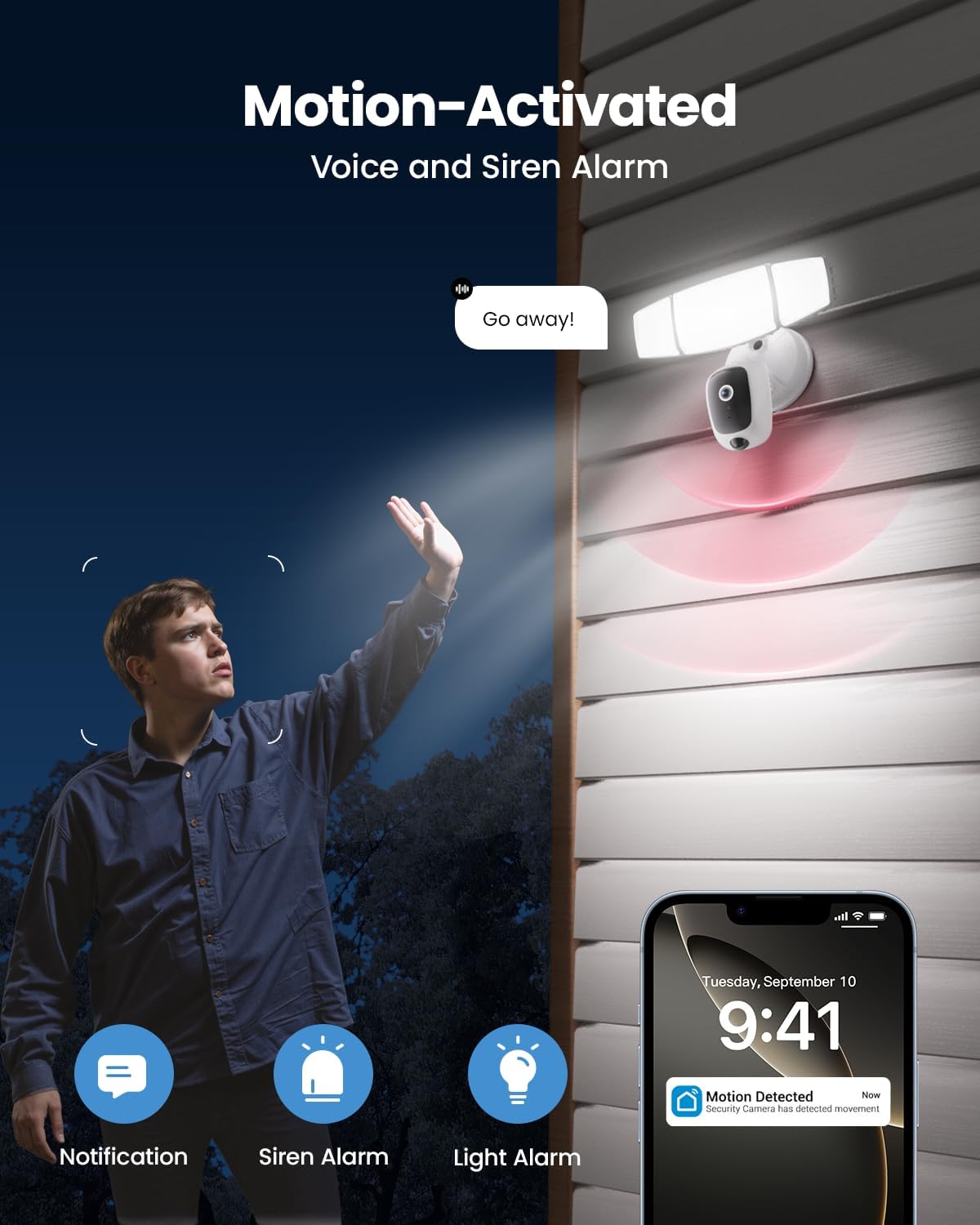 Olafus Floodlight Camera Outdoor – 2K QHD Security Cam with Motion-Activated Flood Lights, Custom Detection Zones, Color Night Vision, 2-Way Talk & 55W Dimmable Lighting White Cream