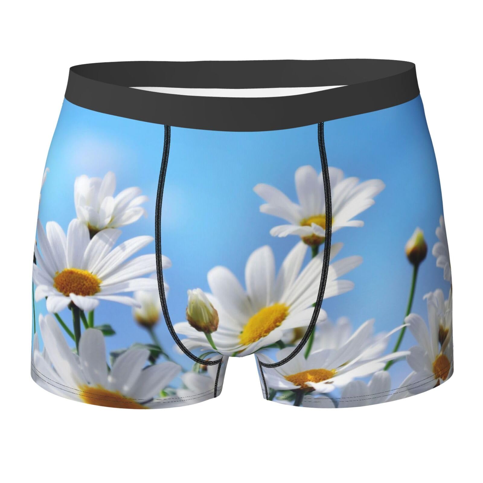 ASEELO Men's Boxer Shorts Wild White Daisy Flower Boxer Briefs Comfortable Stretch Men Underwear Trunks L